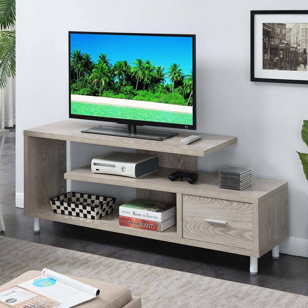 Ice White Modern 59" TV Stand with Open Shelving and Cabinet