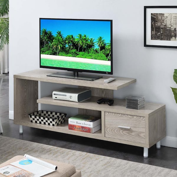 Seal II 59 in. Ice White Particle Board TV Stand with 1-Drawer Fits up to 65 in. TV with Shelves