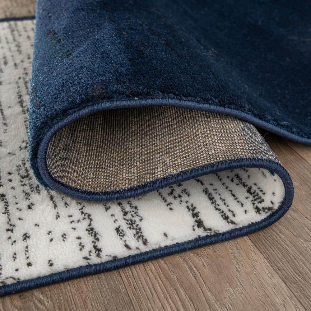 Navy Geometric Rectangular Washable Area Rug