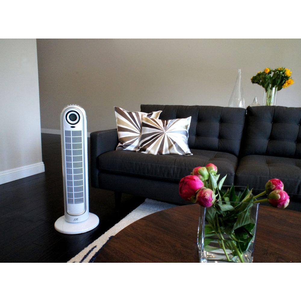 White and Silver Remote Controlled Oscillating Tower Fan