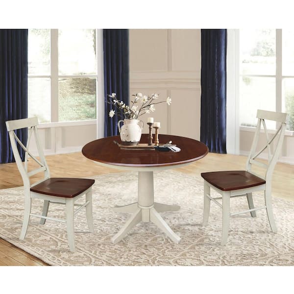 Almond And Espresso Round Dining Table, 36 Round Kitchen Table With Leaf