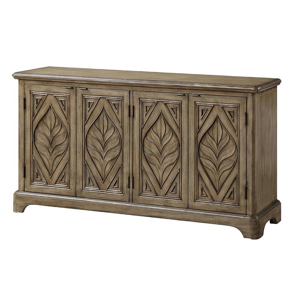 Orana Oak Console Table with Leaf Carvings and Storage