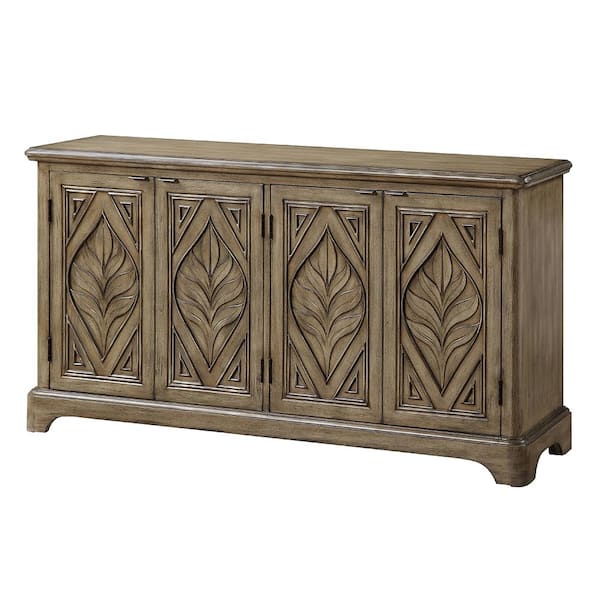 Acme Furniture Orana 60 in. Oak Rectangle Wood Console Table with 4 Doors