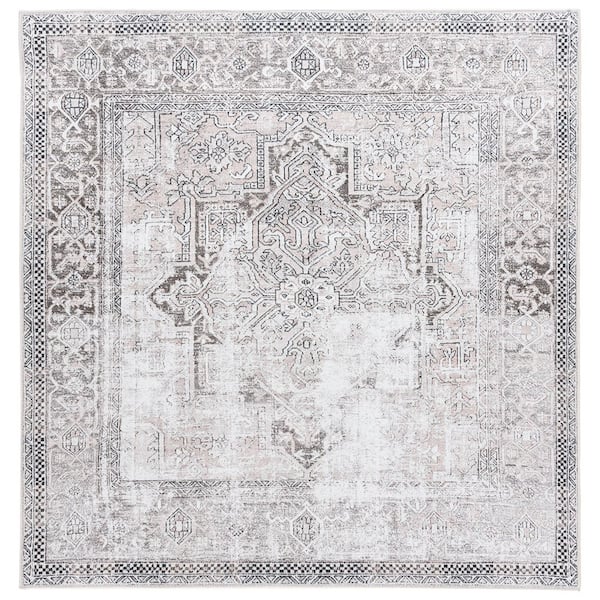 Orlando 7 ft. x 7 ft. Square Taupe/Beige Antique Wash Medallion Washable Area Rug