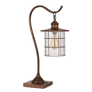 24.5 in. H Rust Metal Indoor Table Lamp with Glass Shade