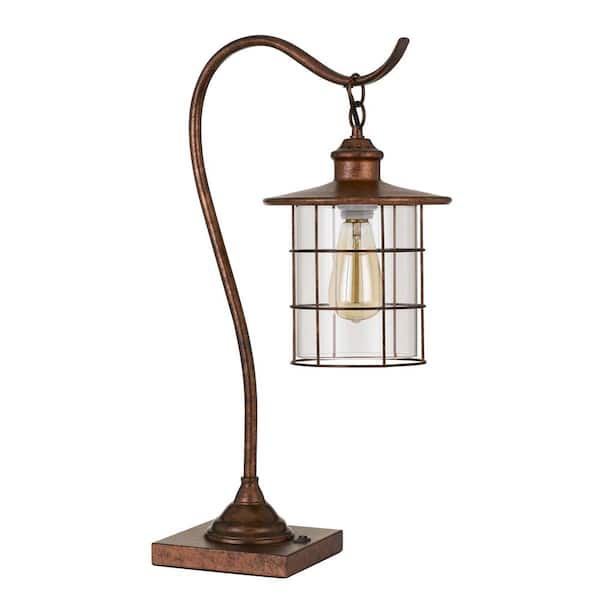CAL Lighting 24.5 in. H Rust Metal Indoor Table Lamp with Glass Shade