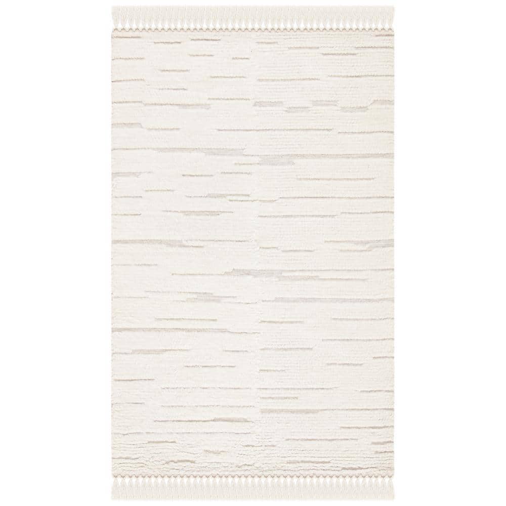 Ivory Hand-Tufted Wool Shag Area Rug, 5' x 8'
