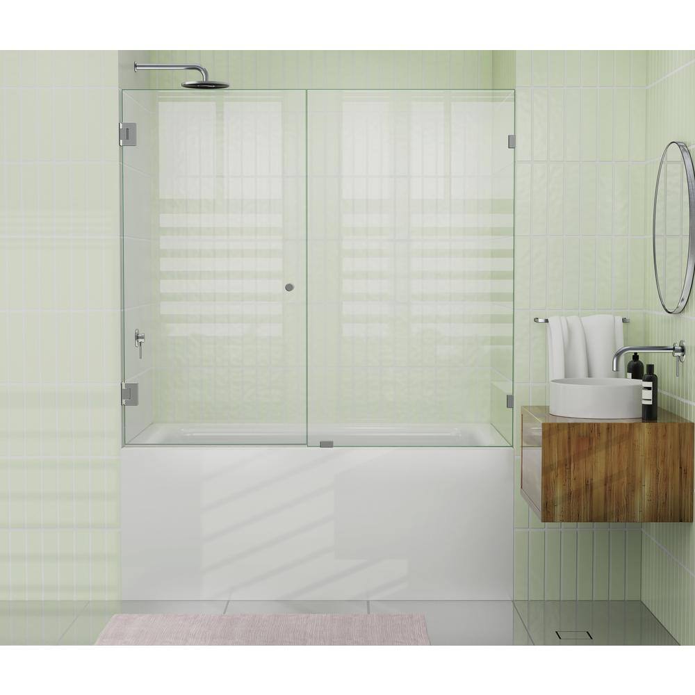 Illume Frameless Clear Glass Bathtub Door with Brushed Nickel Hardware