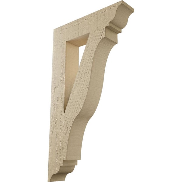 Ekena Millwork 3.5 in. x 28 in. x 16 in. Funston Traditional Rough Cedar Woodgrain Timberthane Polyurethane Bracket, Primed Tan