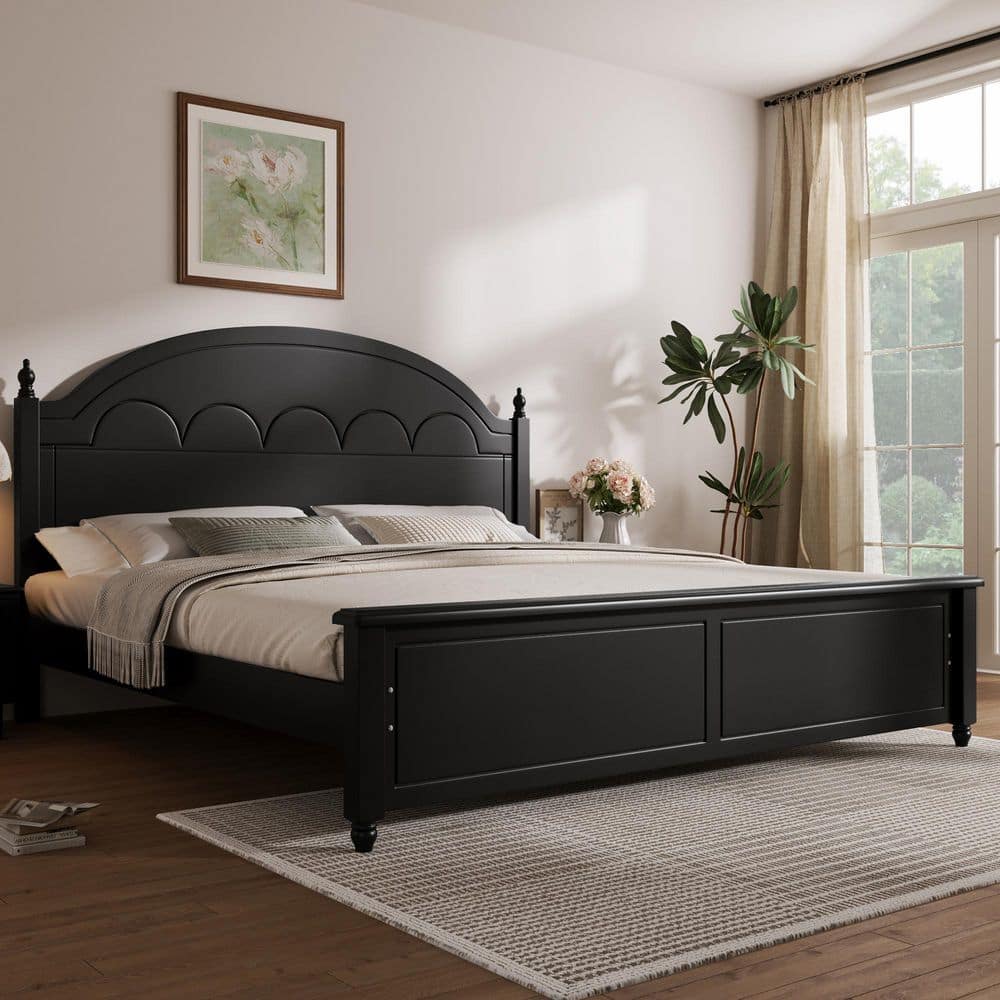 Black Wood Frame King Size Platform Bed with Arched Headboard and Classic Design price history on PriceWatchPro
