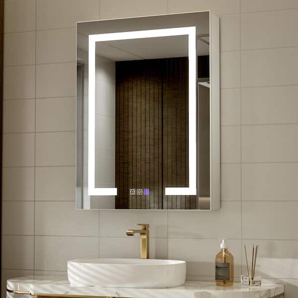24 in. W x 32 in. H Recessed/Surface Mount LED Lighted Bathroom Medicine Mirror Cabinet with Qutlet & USBs, Left Hinge