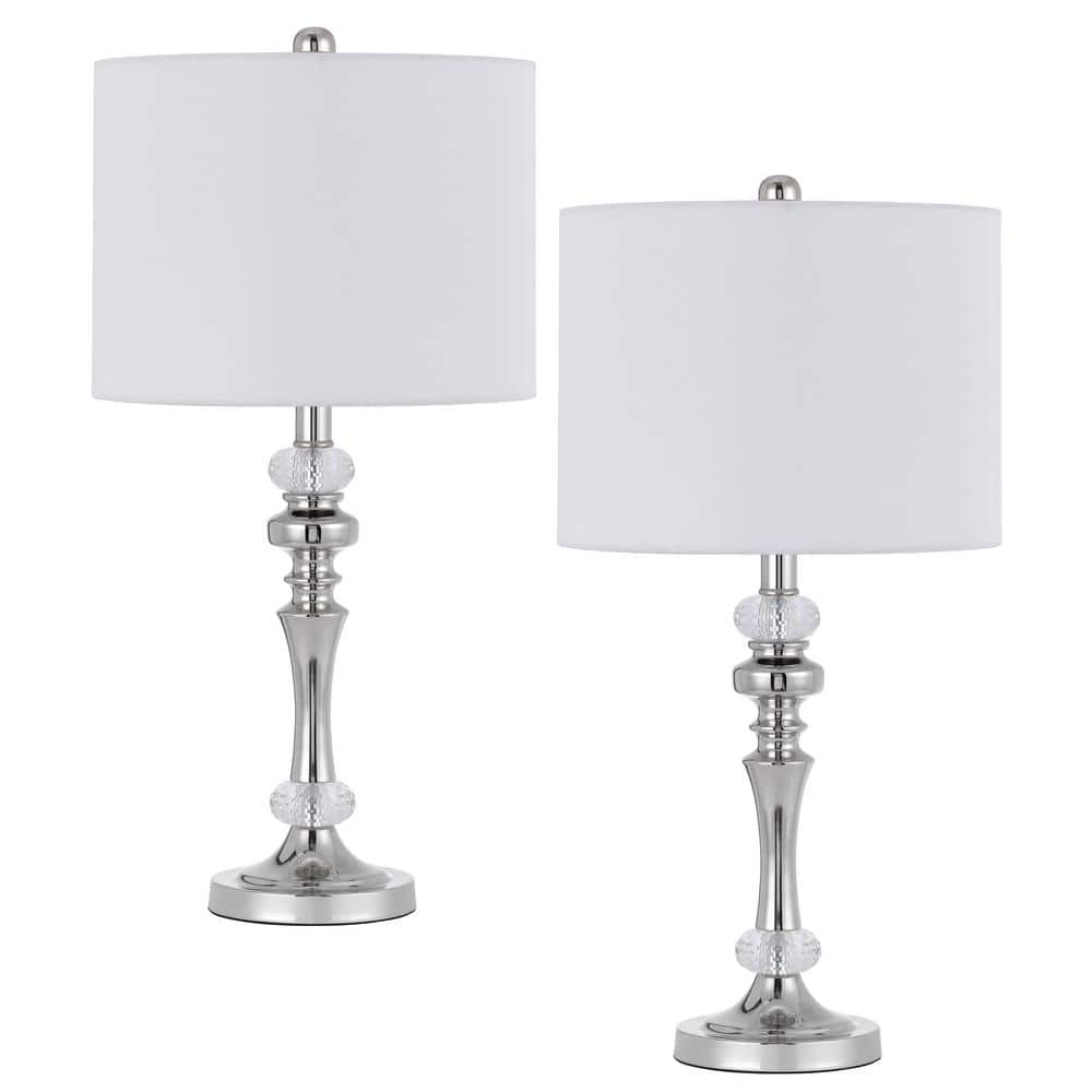 Effingham 24 in. H Brushed Steel Metal Table Lamp Set with Shade and Crysta