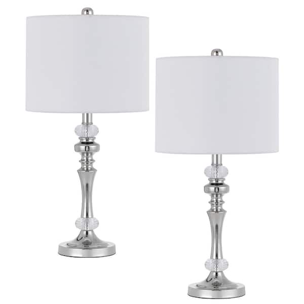 CAL Lighting Effingham 24 in. H Brushed Steel Metal Table Lamp Set with Shade and Crystal Accents (Set of 2)