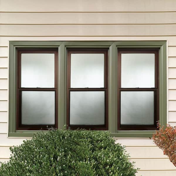 32 in. x 60 in. Brown Double-Pane Low-E Insulated Glass Double Hung Aluminum Pocket Replacement Window with Screen