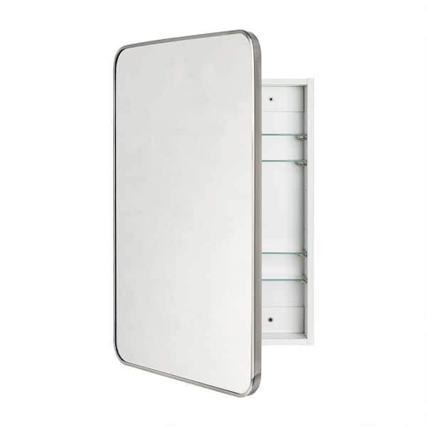 Garnes 20 in. W x 30 in. H Rectangular Recessed or Surface Mount Metal Medicine Cabinet with Mirror in Brushed Nickel