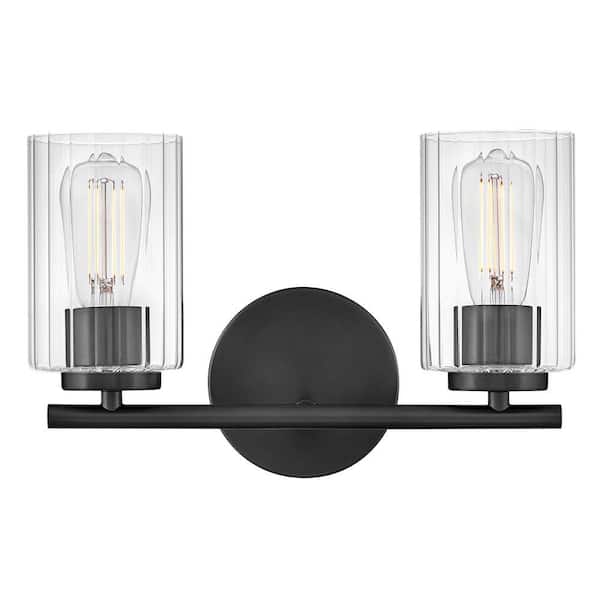 Leta 13.75 in. 2-Light Black Vanity Light