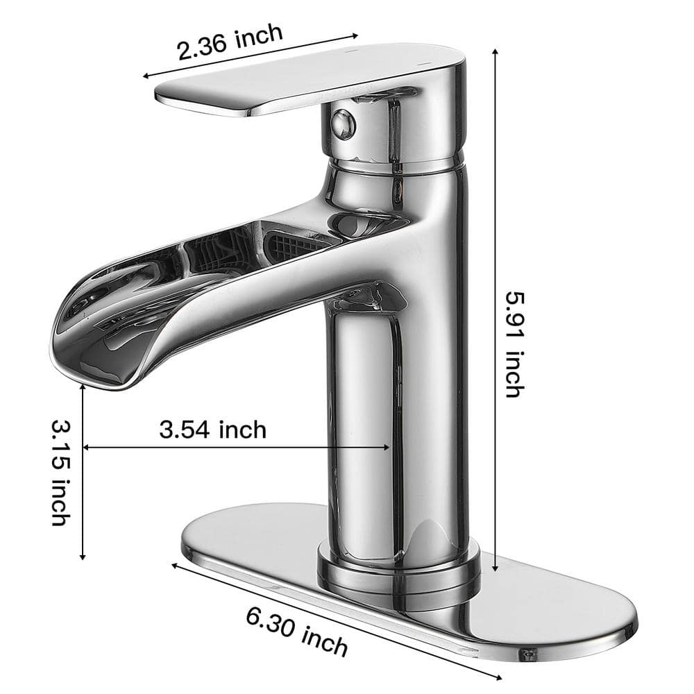 Polished Chrome Single Handle Waterfall Bathroom Faucet