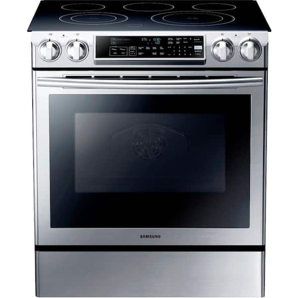 Samsung 5.8 cu. ft. Slide-In Electric Range with Self-Cleaning Dual Convection Oven in Stainless Steel