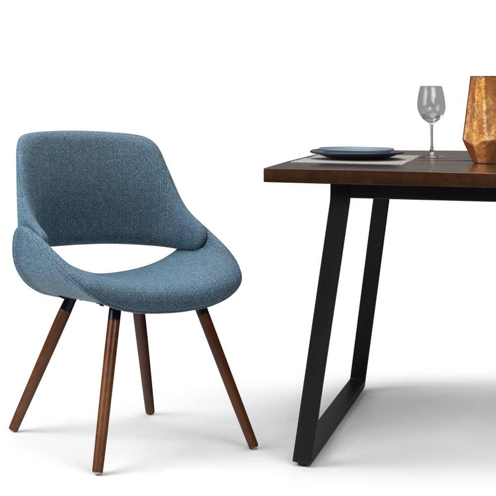Denim Blue Upholstered Parsons Side Chair with Solid Wood Legs
