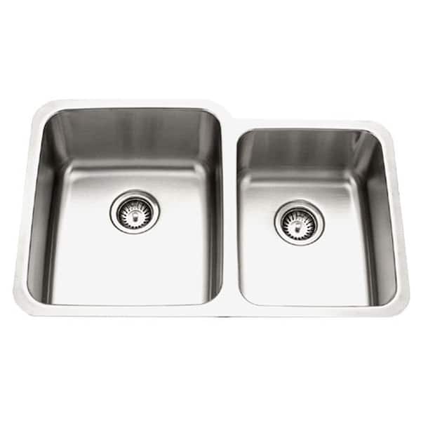 HOUZER Medallion Gourmet Series Undermount Stainless Steel 32 in. Double Bowl Kitchen Sink with Small Right Bowl