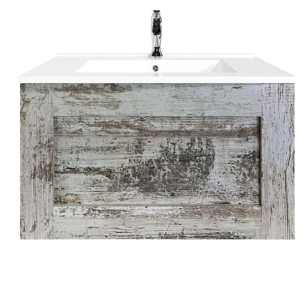 Capri 32 in. Single Sink Floating Vintage Ash Bath Vanity with White Porcelain Top (Assembled)