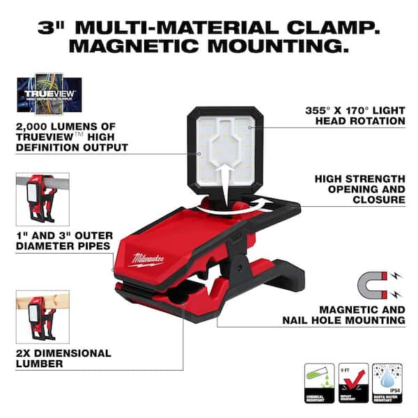 M18 18-Volt 2000 Lumens Lithium-Ion Cordless Rover LED Clamping Flood Light w/ Search Light