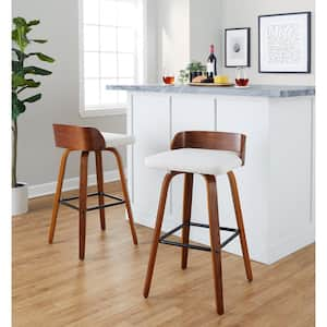 Maya 29.25 in. Cream Fabric, Walnut Wood and Black Metal Fixed-Height Bar Stool (Set of 2)