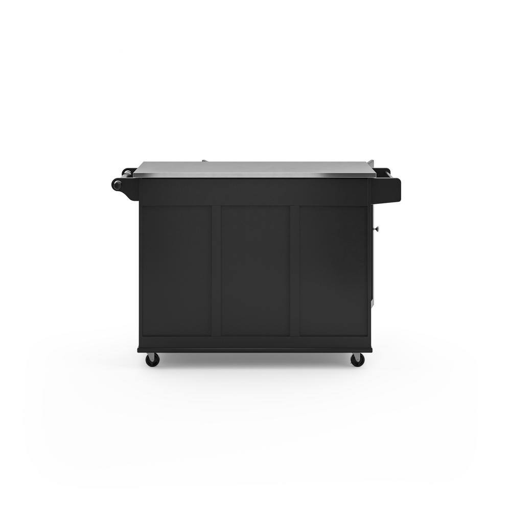 Stainless Steel Top Rectangular Kitchen Cart with Spice Rack and Storage, Black