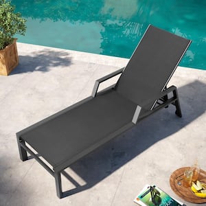 Black Aluminum Adjustable Backrest Outdoor Chaise Lounge Chair with Wheels