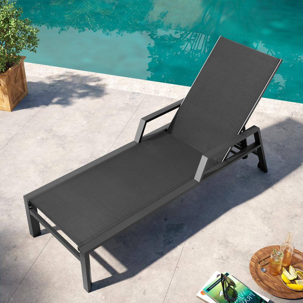 Black Aluminum Adjustable Backrest Outdoor Chaise Lounge Chair with Wheels price history on PriceWatchPro