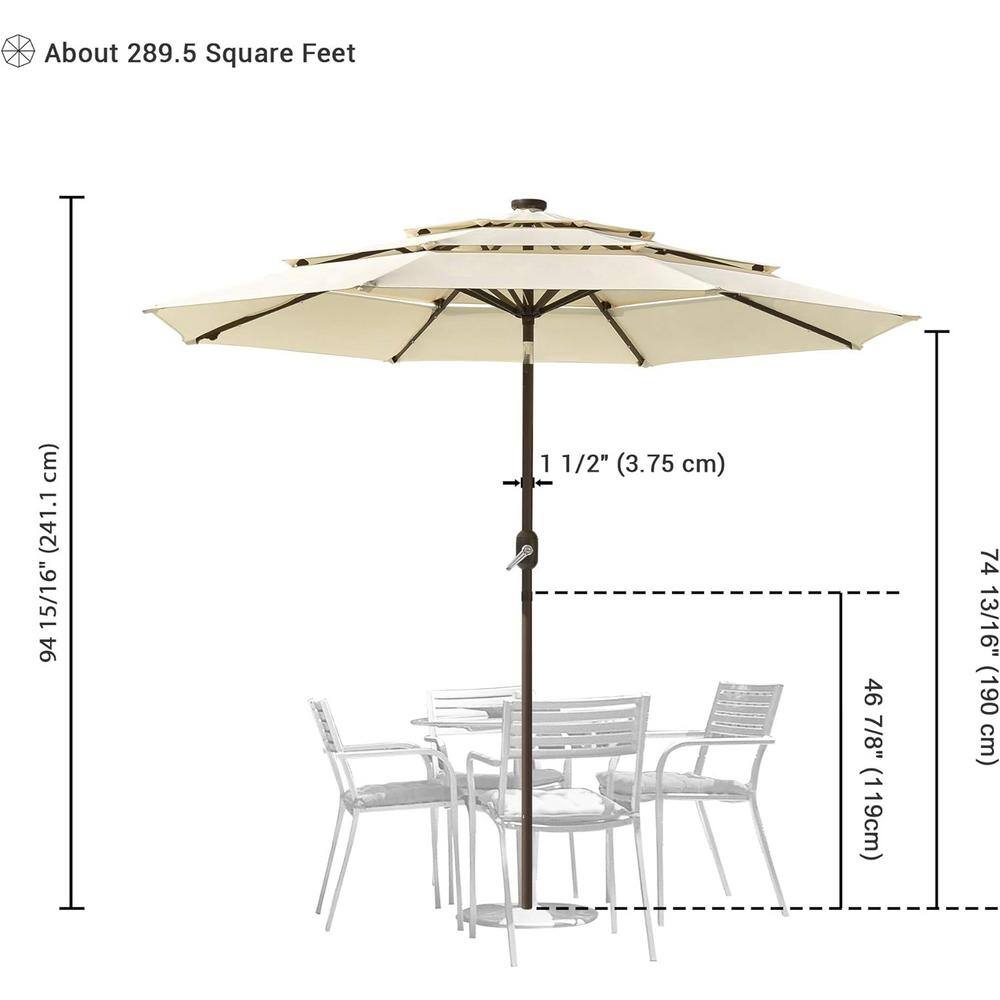 10ft Beige Solar LED Outdoor Patio Umbrella with Steel Pole