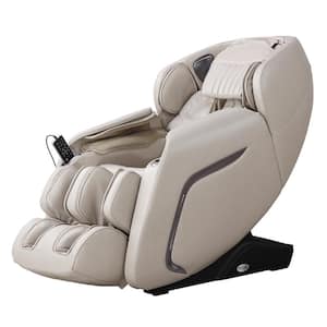 COSMO Taupe Faux Leather Reclining Massage Chair with Voice Recognition and BlueTooth Speakers