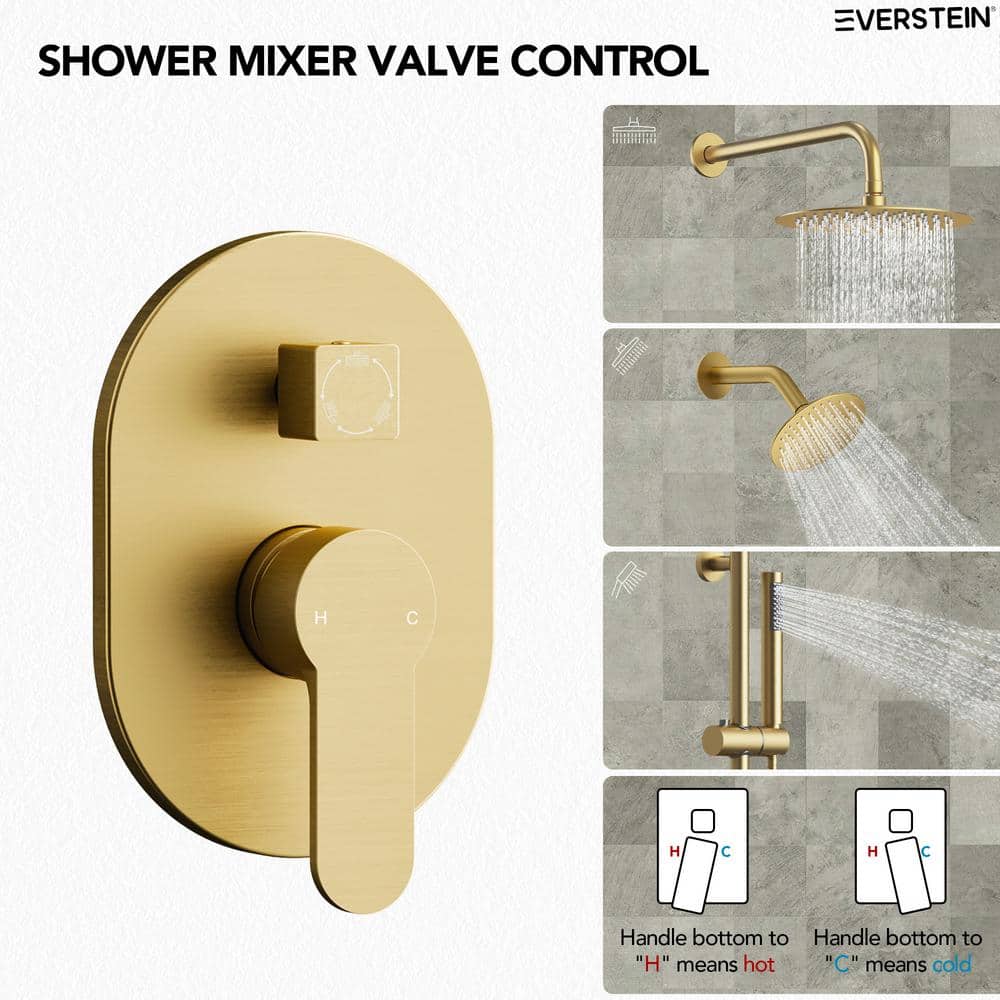 Brushed Gold Dual Head Stainless Steel Shower System with Handheld