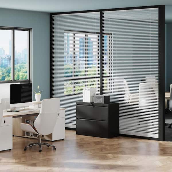 2-Drawer Black Metal 35.43 in. W Lateral File Cabinet with Lock Heavy-Duty Filing Cabinet for Home Office, Easy-Assembly