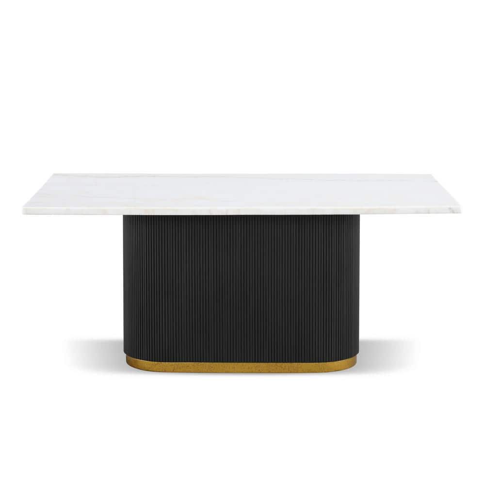 Modern Black and White Marble Top Dining Table with Gold Trim