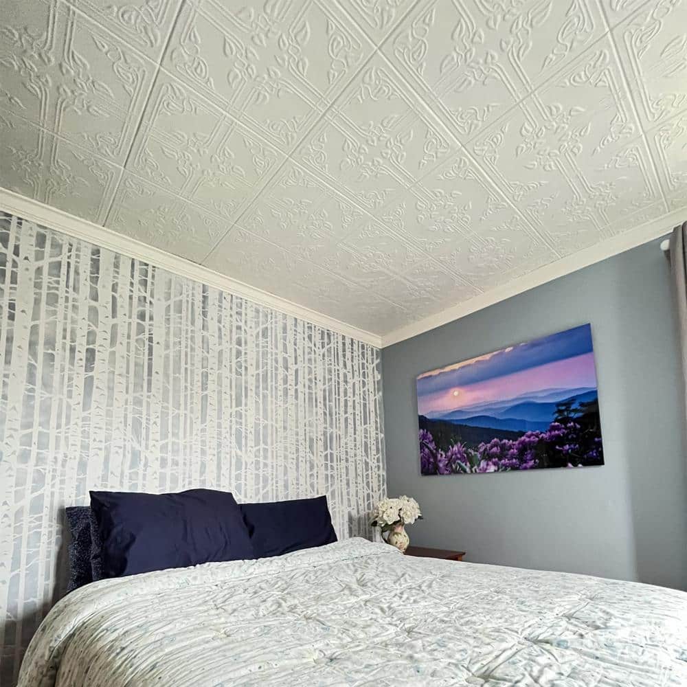 Plain White Polystyrene Ivy Leaves Glue-up Ceiling Tile