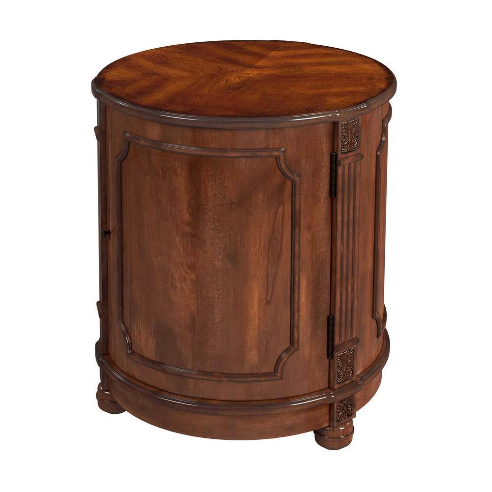 Thurmond Light Brown Round Wood Side Table with Storage
