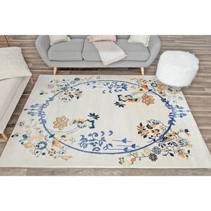 Hanna Gold Magnolia Floral White Transitional 9 ft. x 12 ft. Area Rug