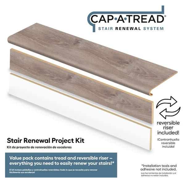 Sterling Oak 47 in. L x 12.15 in. W x 42.92 mm T Vinyl Overlay Stair Tread and Reversible Riser Kit