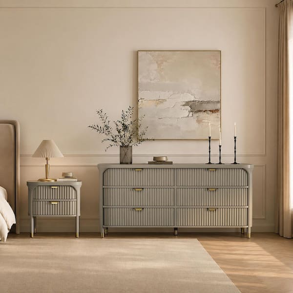 solid wood grey dresser Manhattan Comfort Park Gray Fully Assembled 6-Drawer 67.7 in. W Double and 2-Drawer 24 in. W Nightstand BR1951-GY Black Holiday Dresses