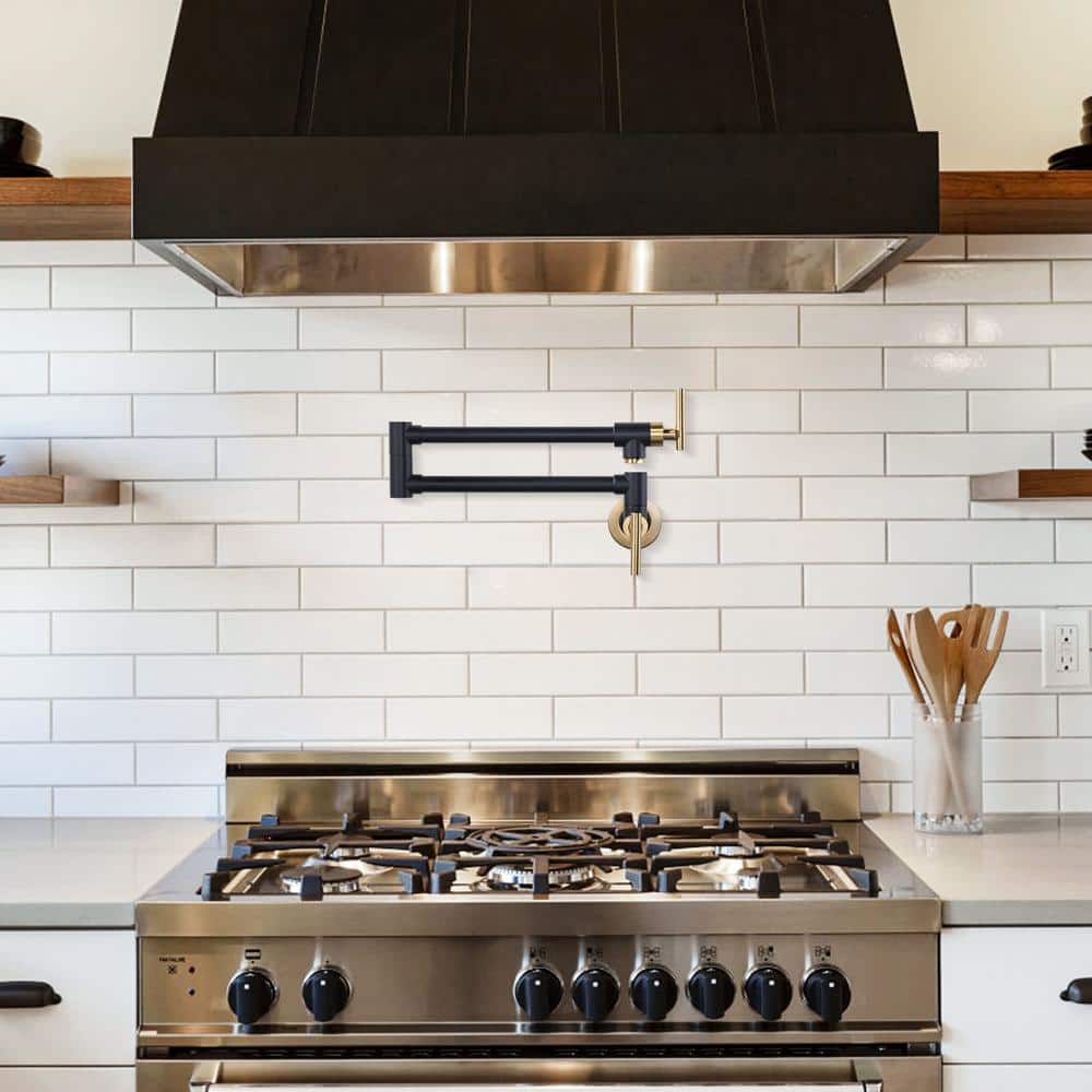 Matte Black and Gold Brass Wall Mount Pot Filler Faucet