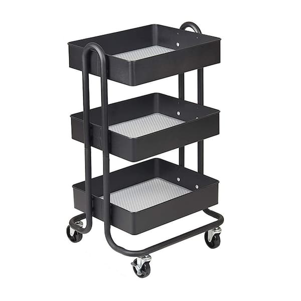 MPM 3-Tier Foldable Shelf Storage with Wheels, Heavy Duty Casters with  Lock, Organizer Rack, Multifunctional Standing Steel Cart