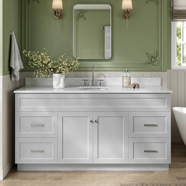 ARIEL Hamlet 66 in. Single Sink Freestanding Bathroom Vanity in Gray with 0.75" Carrara White Marble Top