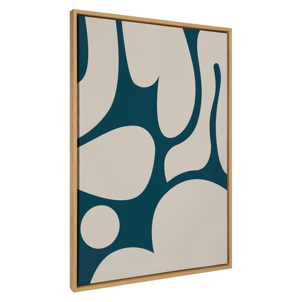 Large Teal and Tan Abstract Canvas Print with Wooden Frame