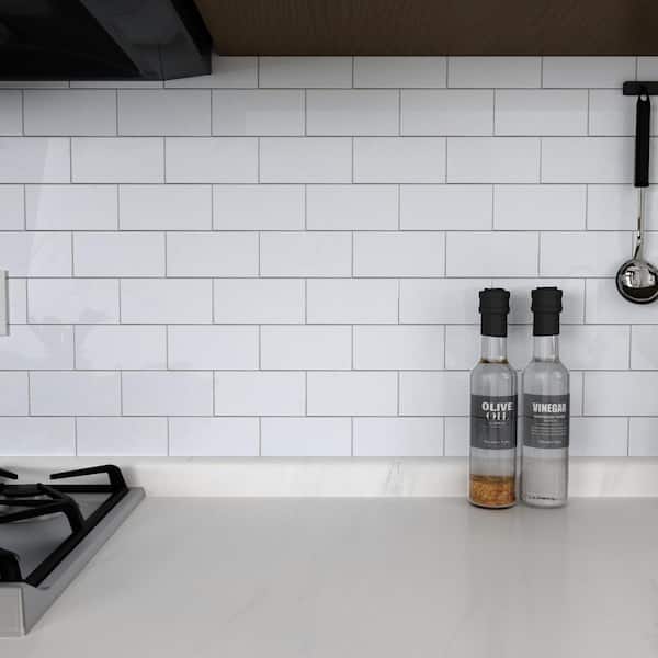 100 Tiles Peel and Stick Backsplash for Kitchen, 3 in. x 5.9 in. PVC Subway Wall Tile, White (12 sq. ft./Case)