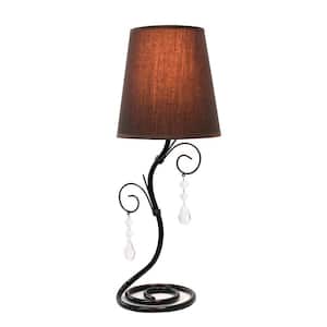 18.5 in. Twisted Vine Black Table Lamp with Brown Shade and Hanging Beads