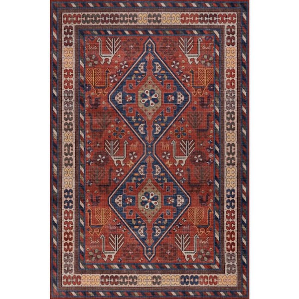 Davina Classic Spill Proof Washable Brick 3 ft. x 5 ft. Indoor Area Rug