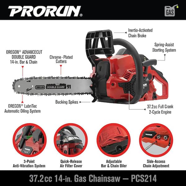 PRORUN 37cc 14-in. 2-Cycle Gas-Powered Chainsaw PCS214 - The Home