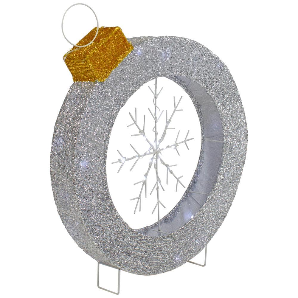 20" LED Lighted Silver Tinsel Snowflake Ornament Decoration