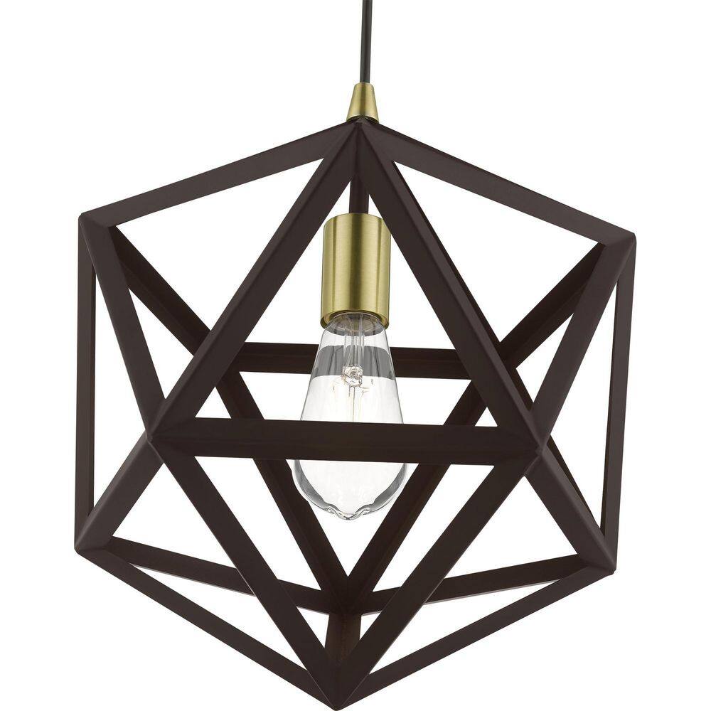 Bronze and Antique Brass Mini Pendant Light with Metal Shade
